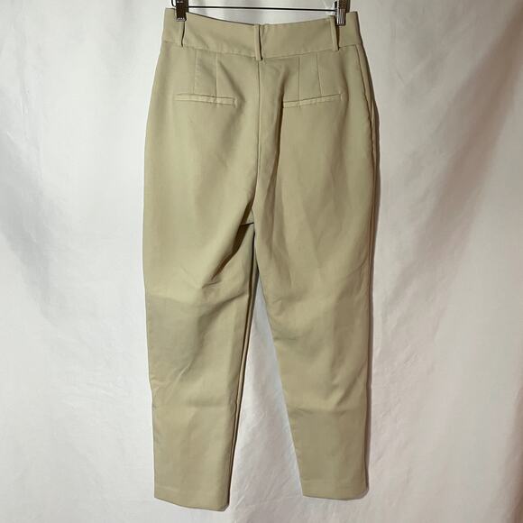 Zara beige business casual trousers women's size large pockets pleated front - Picture 4 of 6